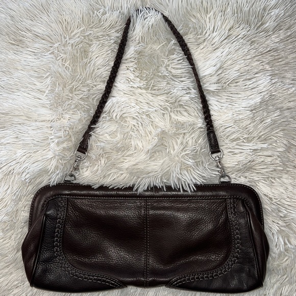 SIGRID OLSEN LEATHER brown clutch with shoulder strap - Picture 6 of 13